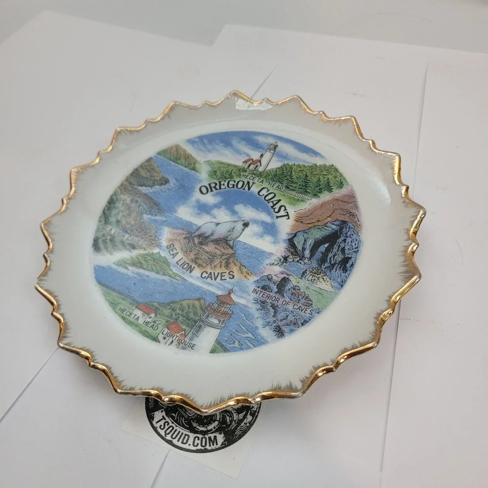 Anco Oregon Coast Souvenir Plate Sea Lion Caves Heceta Head Lighthouse 6.5in